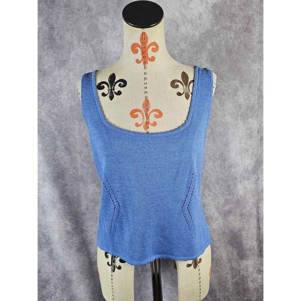 St. John Knit Tank Top USA Made Sleeveless Wool Rayon Blend Blue Womens S